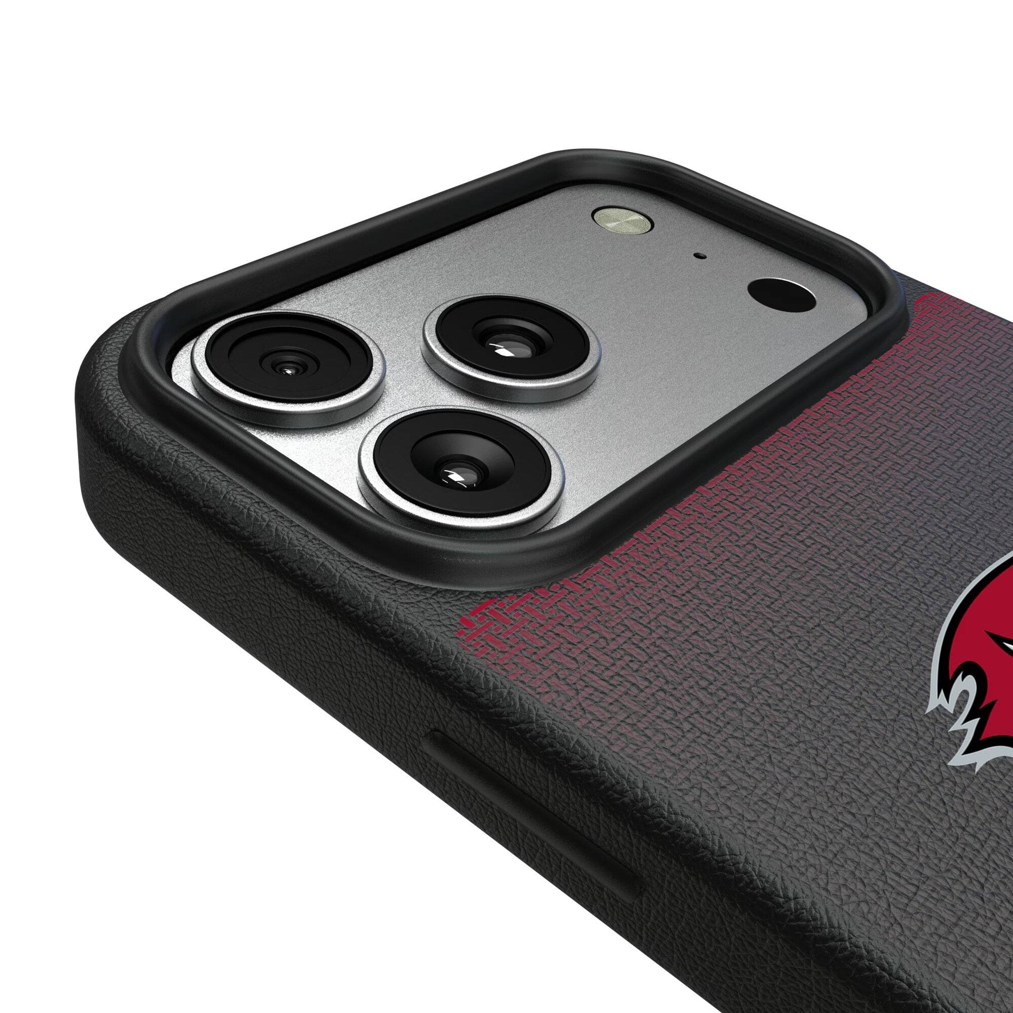 Alt View 2. Keyscaper - Tampa Bay Buccaneers Linen Logo iPhone Magnetic Bump Case - 15 Pro - Black.
