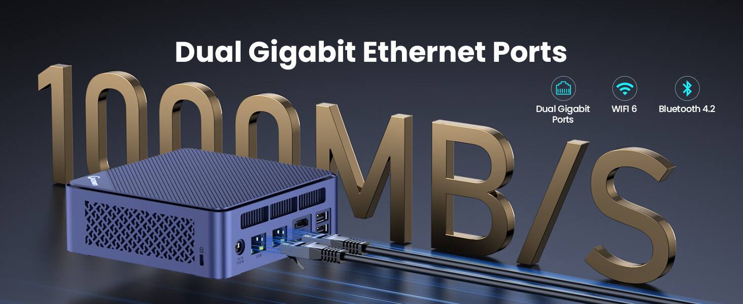 Dual Gigabit Ethernet Ports  
Dual Gigabit WIFI 6  
Bluetooth 4.2  
Ports  
1020MB/S