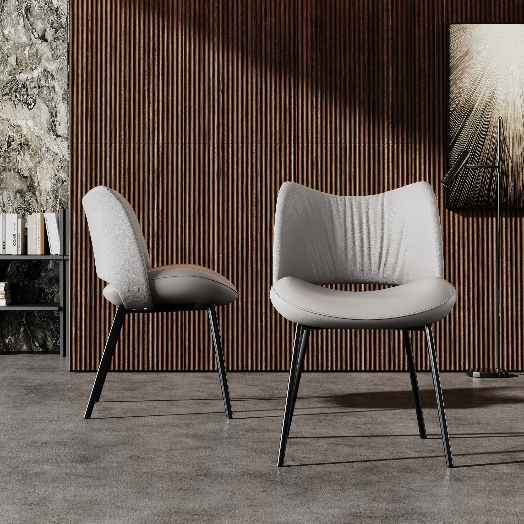 Alt View 4. luck idea - Dining Chairs Set of 2 Pleated Design Backrest Metal Legs - Gray.