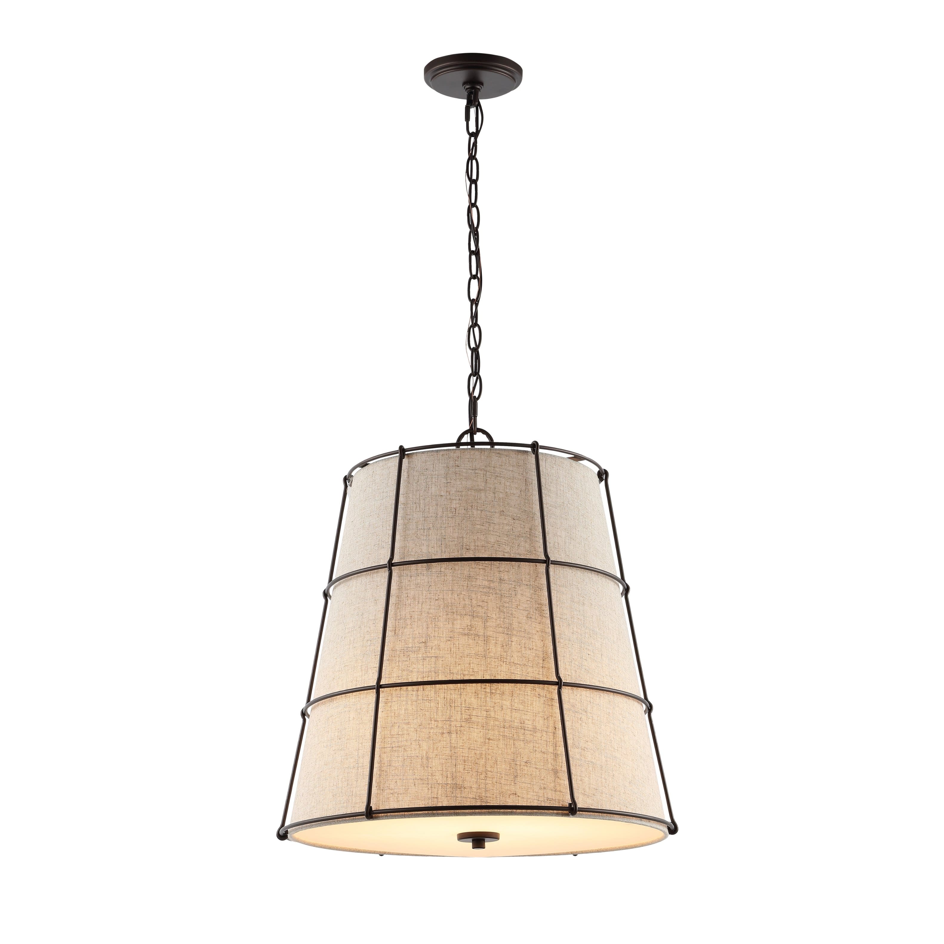 "Jonathan Y - Silas 19"" 3-Light Rustic Farmhouse Iron LED Pendant, Oil Rubbed Bronze - Light Brown/Oil Rubbed Bronze" price history on PriceWatchPro