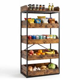Costway - 5-Tier Food Storage Rack, Retail Snack Display Shelf with 4 Pull-out Drawers - Rustic Brown