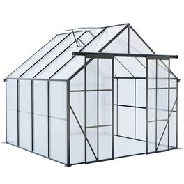 Mondawe - 8x8 FT Double Door Polycarbonate Greenhouse - Black