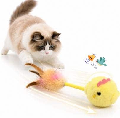 PawsPik - Interactive Spinning Feather Chick Electronic Plush Cat Toy - Yellow