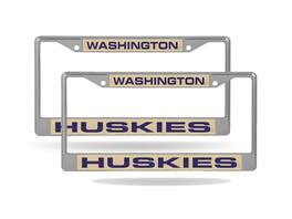 Rico Industries - Washington Huskies (Set of 2) Chrome Metal Laser Cut License Plate Frame - Multi