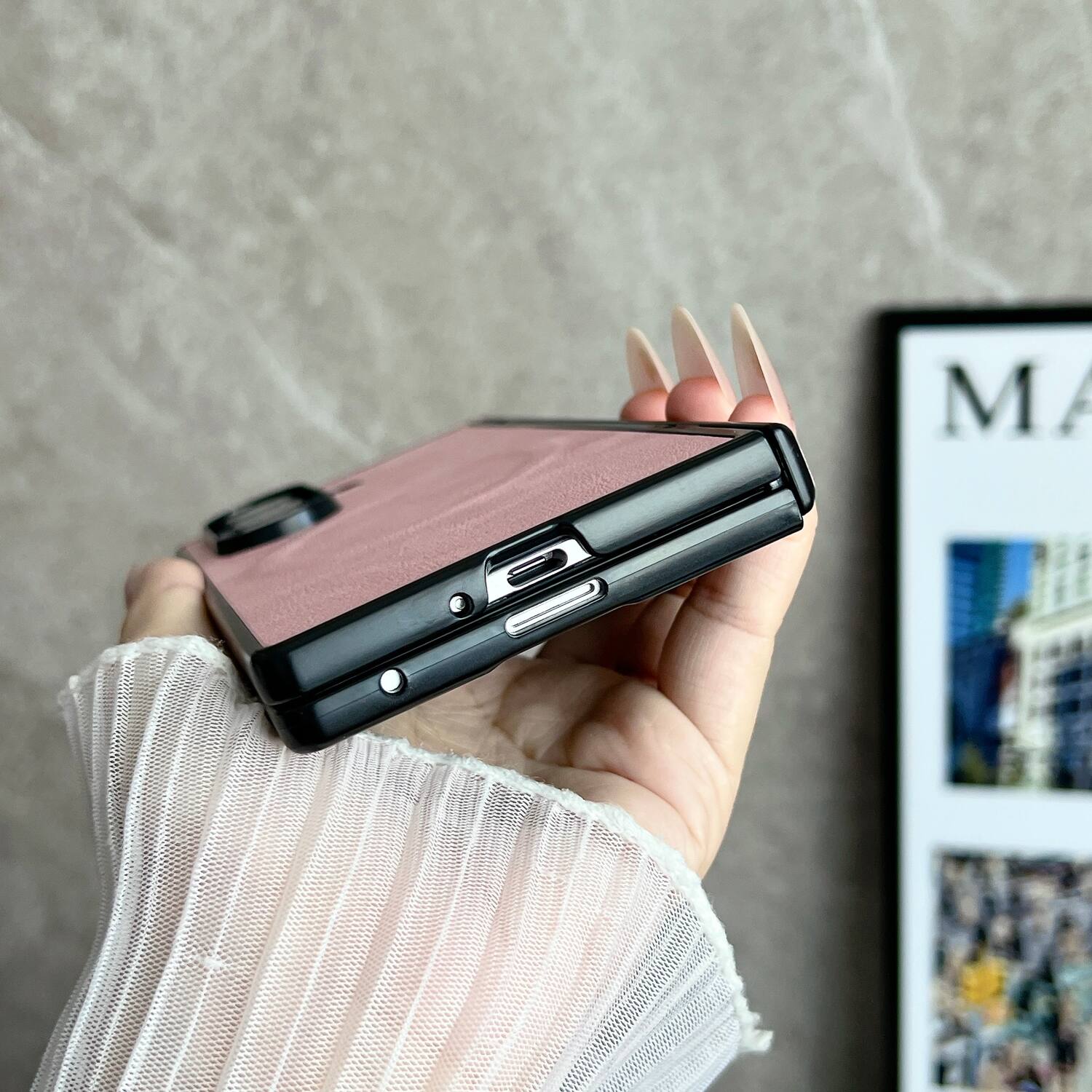 Alt View 1. Dteck - Magnetic Flip Phone Case Bulit in Screen Protector for Samsung Galaxy Z Fold7,Faux Leather Shockproof Full Body Cover - Purple.