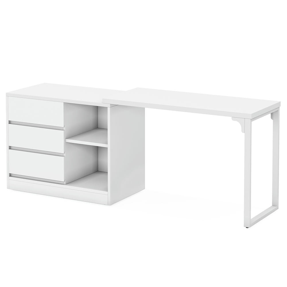 Angle. Resenkos - Kadyn Study Writing Desk, Computer Desk,L-Shaped Computer Desk, Reversible Corner Desk With Drawer Cabinet,White - White.