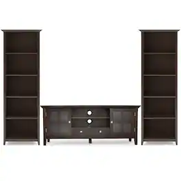 Simpli Home - Acadian 60 inch TV Stand with 26 inch 5 Shelf Bookcases (Set of 3) - Brunette Brown