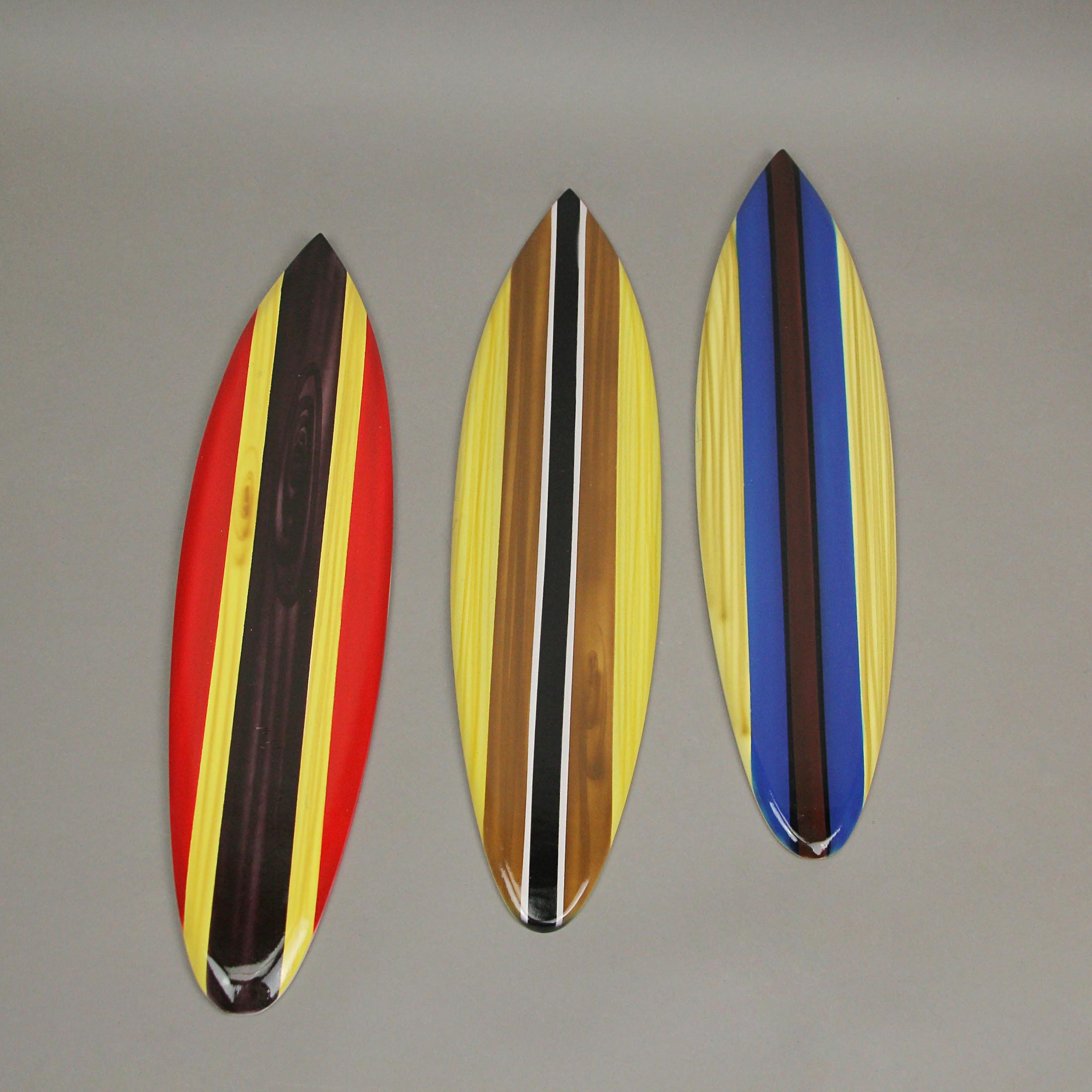 Alt View 1. Zeckos - Set of 3 Wooden Striped Surfboard Wall Hangings 16 Inches Long - Multicolored.