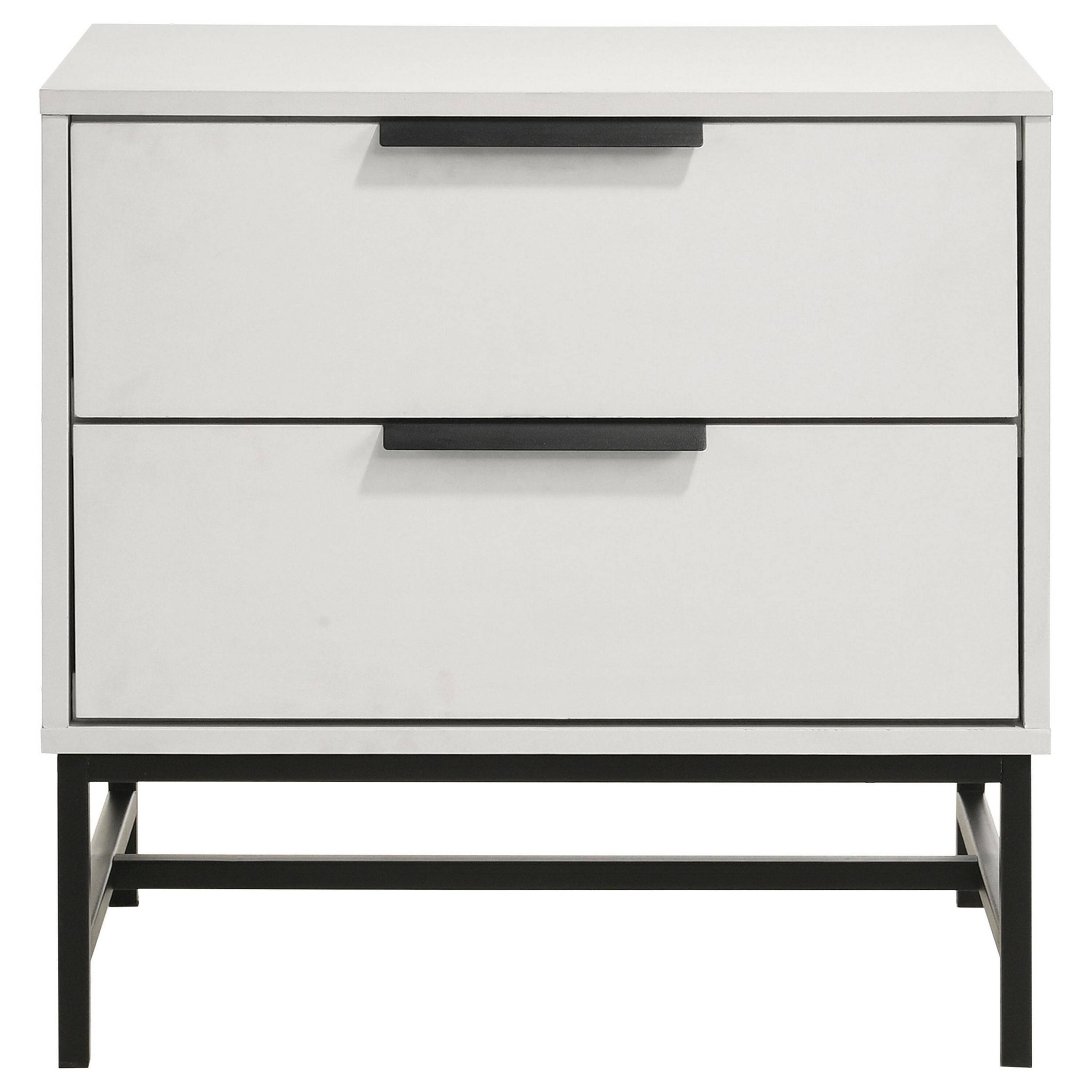 Alt View 1. Manhattan Lane - Noro Nightstand, 24 Inch, 2 Storage Drawers, Modern White, Metal - White.