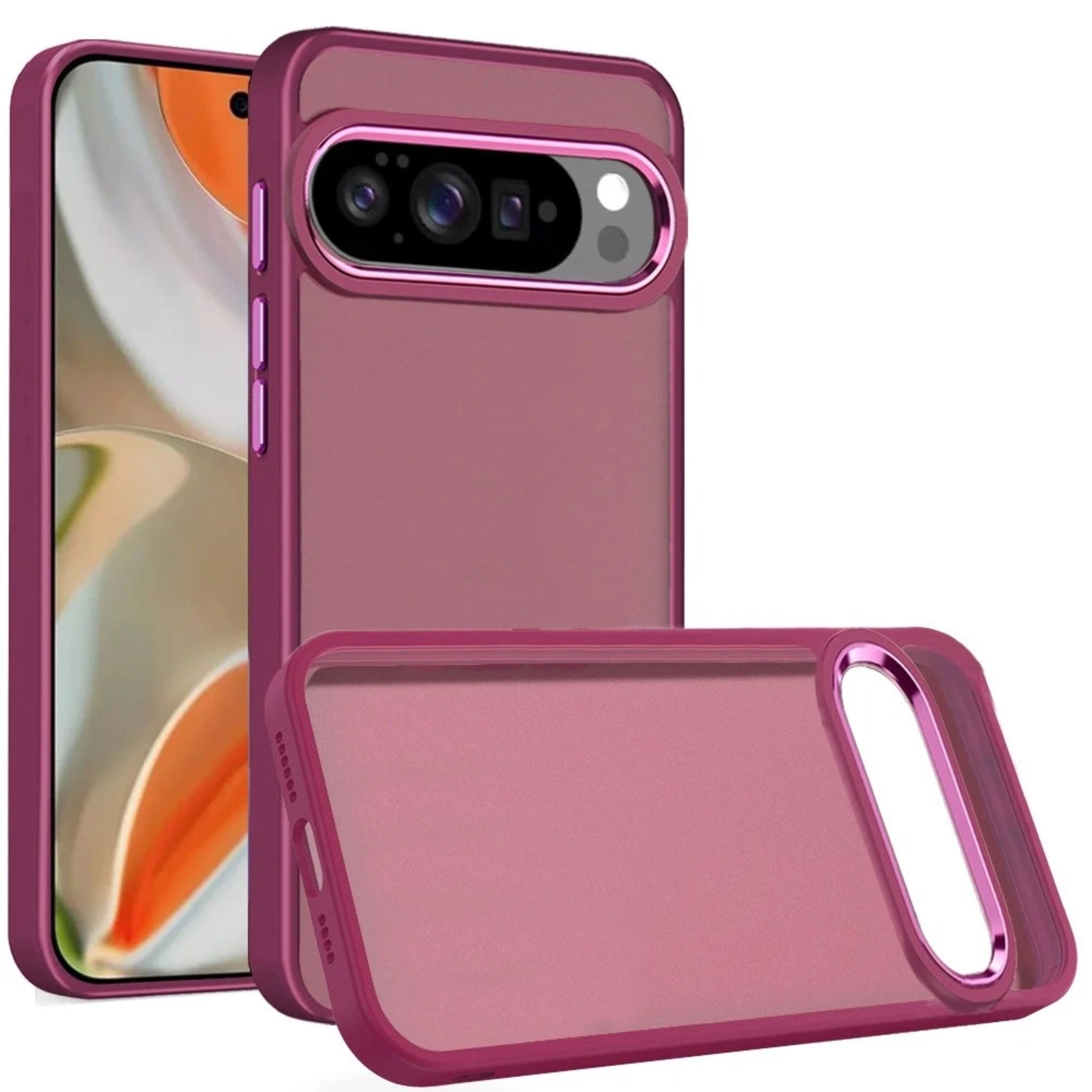Kitcheniva - Durable Metal Stand Lens Protection Case With Tempered Glass For Google Pixel 10/10 Pro - Burgundy