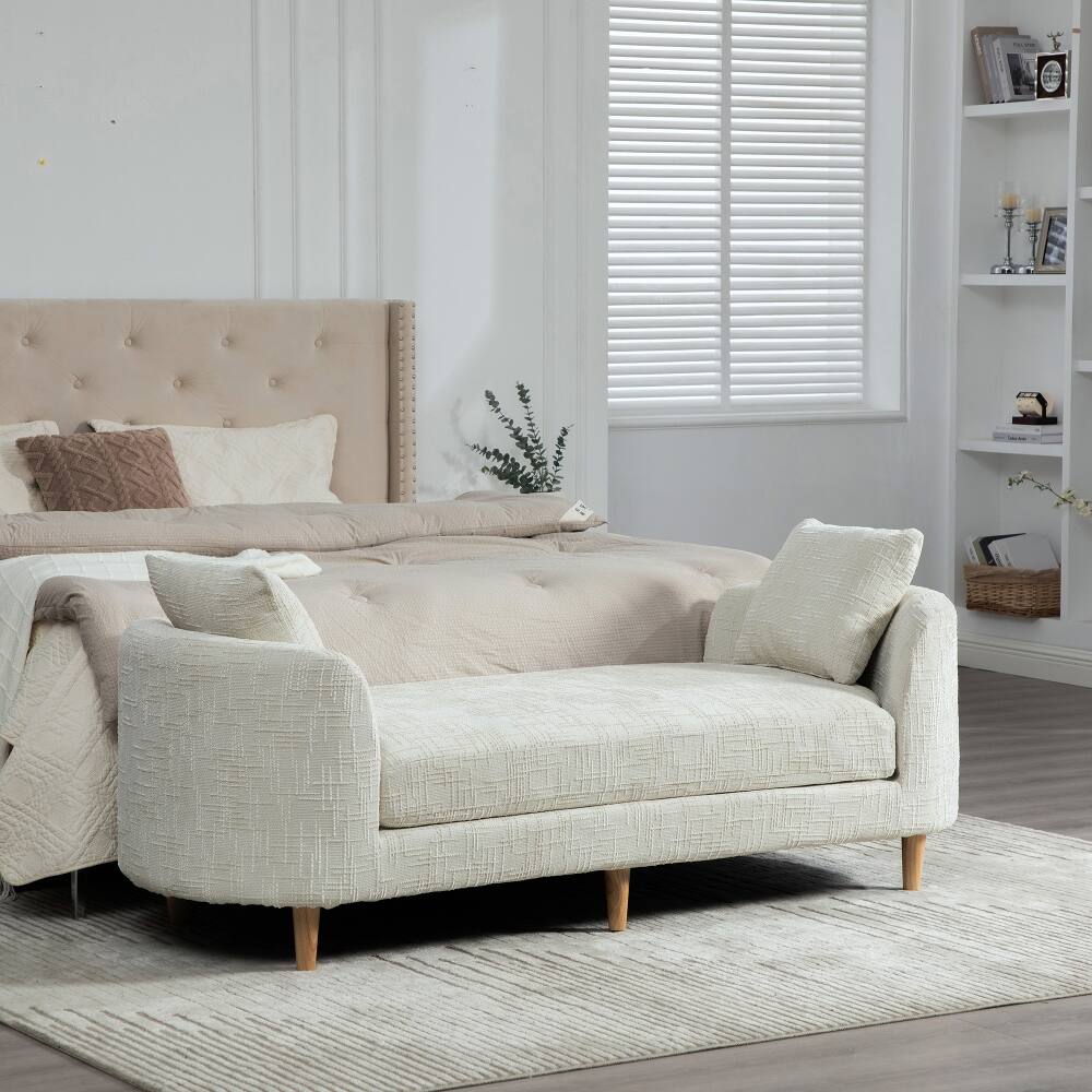 Angle. Ropilly - Ropilly End of Bed Bench, 77 Inch Modern Upholstered Chaise Lounge Couch with Armrests and Rubberwood Legs, Beige - Beige.