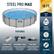 **STEEL PRO MAX**
**18 FT. 48 IN. DEEP**
**Bestway STEEL PRO MAX**
**FEATURES**
- **TRITECH™ LINER**
- Ultra-durable liner is reinforced for strength and puncture-resistance
- **CLICKCONNECT™ JOINTS**
- Prevent metal-on-metal contact to ensure rust-resistance
- **STEEL FRAME**
- Corrosion-resistant steel frame for superior durability and longevity
**WATER CAPACITY**
- 90% 6,092 gal.
**EASY SET UP**
- 60 MIN
**NO TOOLS**
