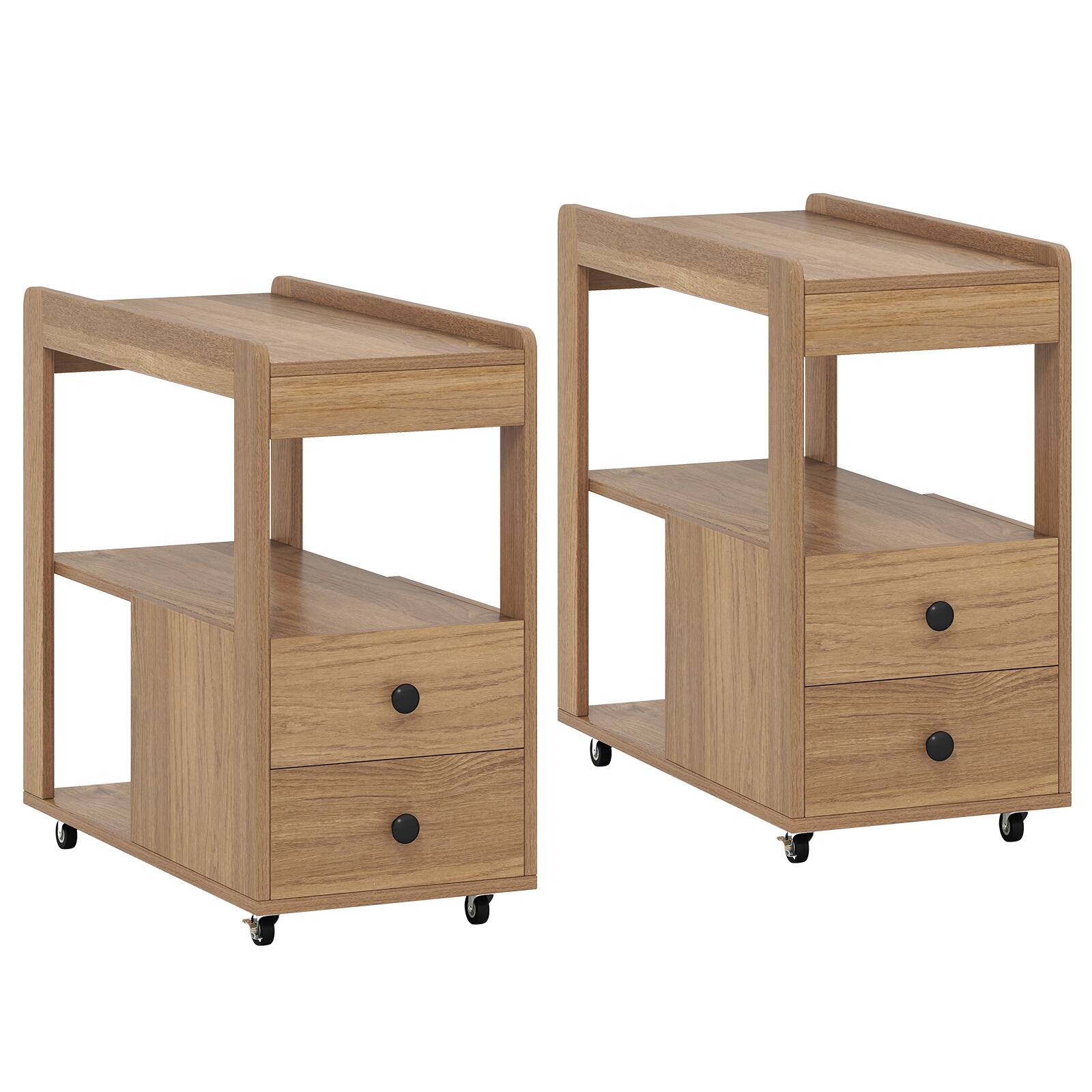 Alt View 8. Gymax - Gymax 2 PCS Narrow End Table Modern 2-Drawer Sofa Side Table w/ Open Shelves Nightstand - Natural.