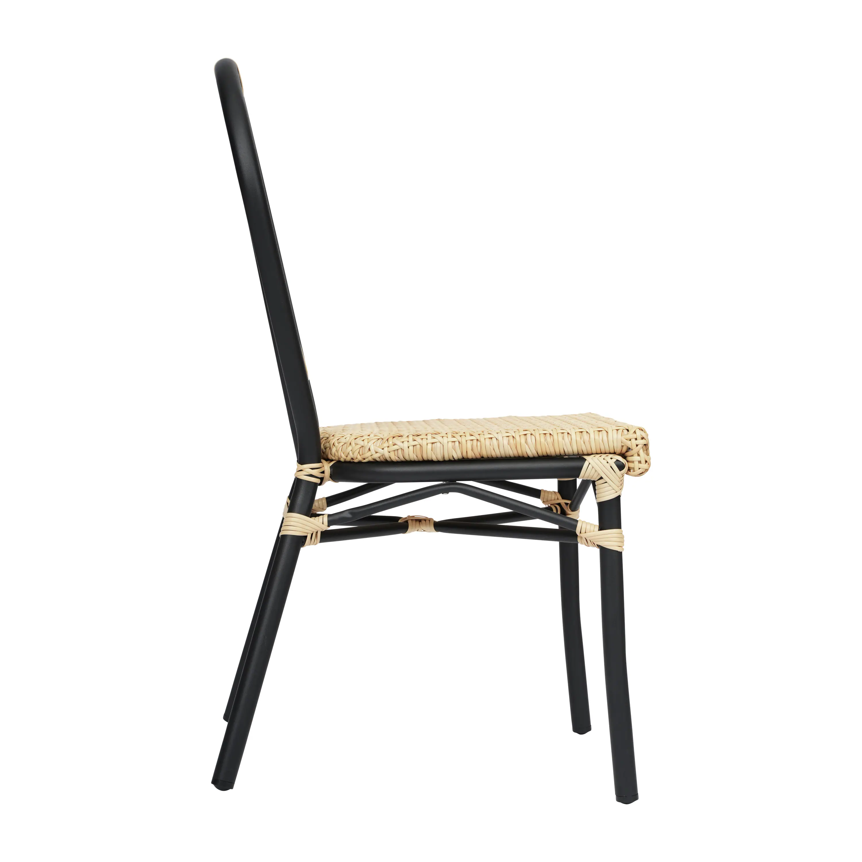 Alt View 7. Emma + Oliver - Reims Indoor/Outdoor Stacking Thonet Bistro Style Chair with PE Cane Rattan Seat and Finished Metal Frame - Natural/Black Frame.