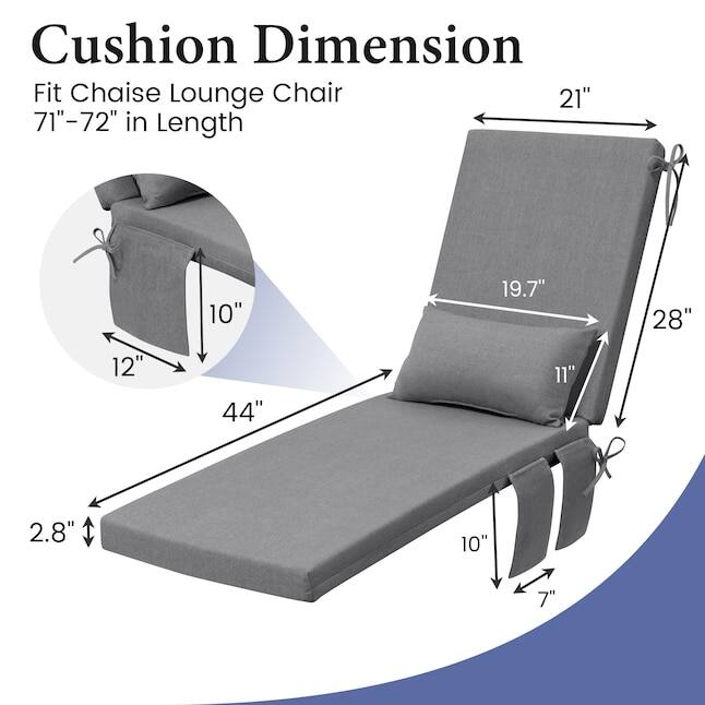 Cushion Dimension  
Fit Chaise Lounge Chair  
71"-72" in Length  

21"  
10"  
19.7"  
28"  
12"  
44"  
11"  
2.8"  
10"  
7"
