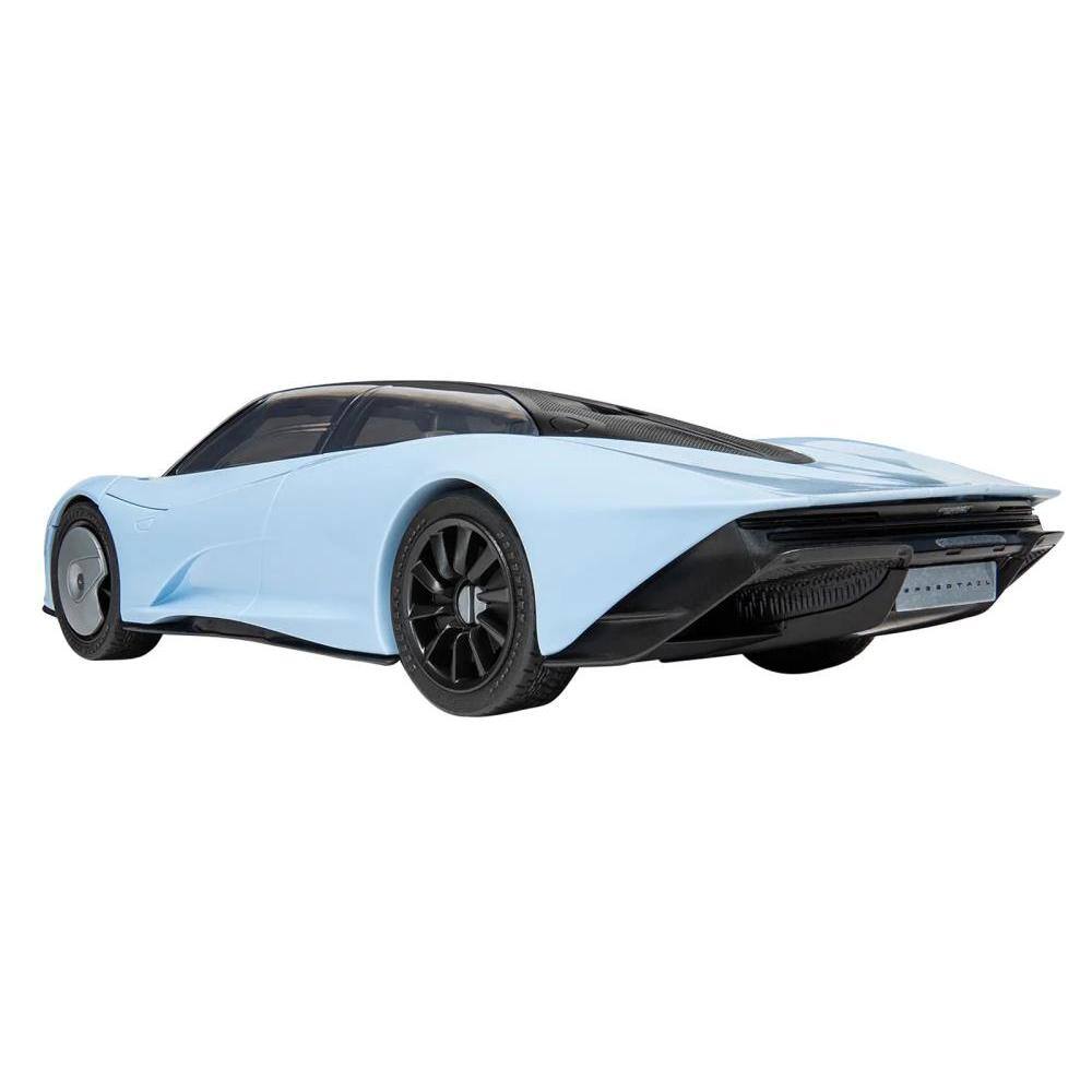 Left. Airfix Quickbuild - Skill 1 Model Kit McLaren Speedtail Light Blue with Black Top Snap Together Painted Plastic - Light Blue and Black.