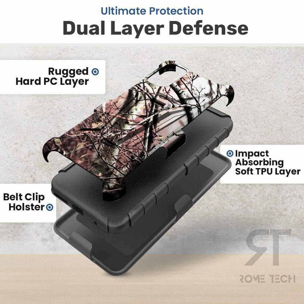 Ultimate Protection Dual Layer Defense  
Rugged Hard PC Layer  
Impact Absorbing Soft TPU Layer  
Belt Clip Holster  
ROME TECH