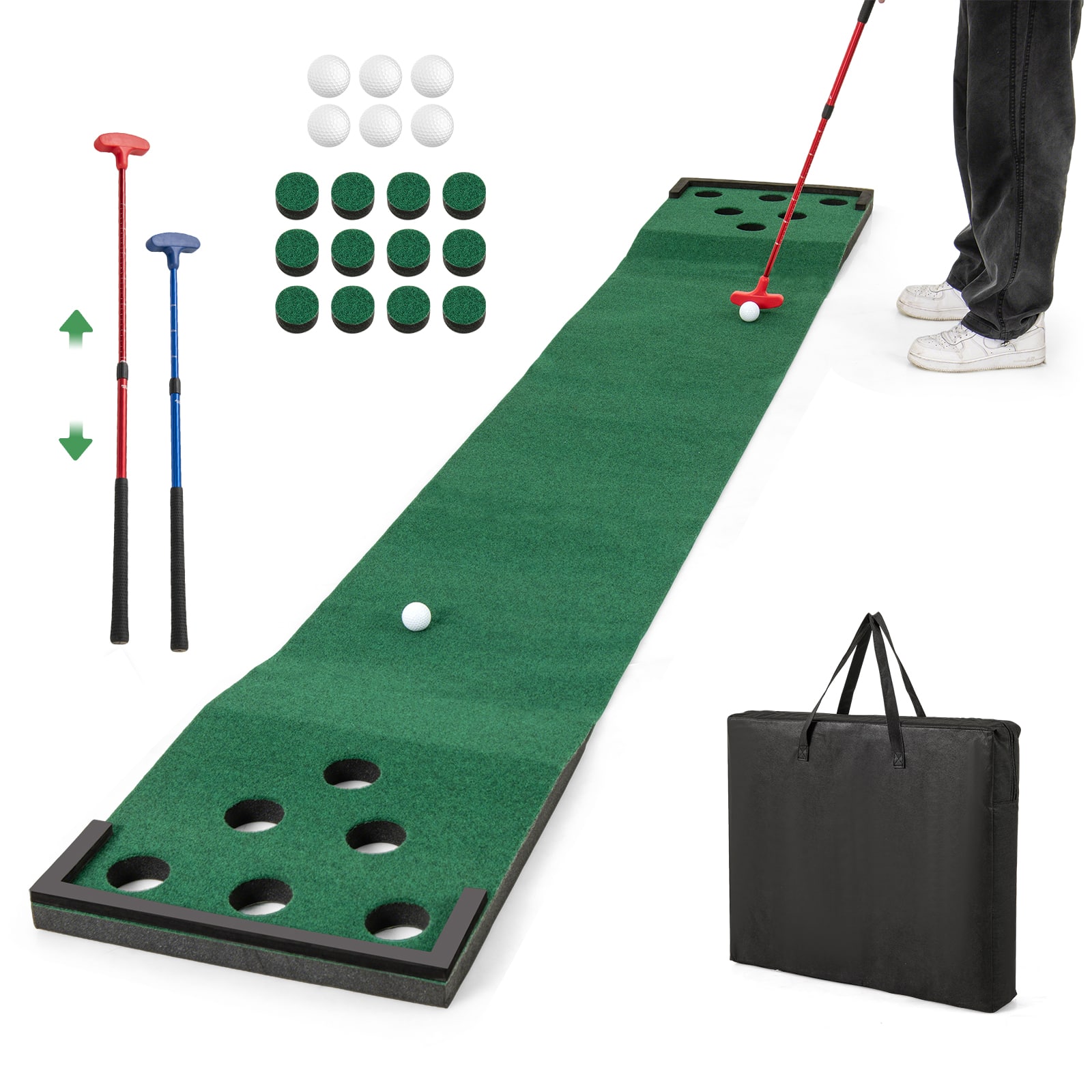 Gymax - Golf Putting Game Set 11 FT Indoor Outdoor Puttin0g Mat for Backyard - Green