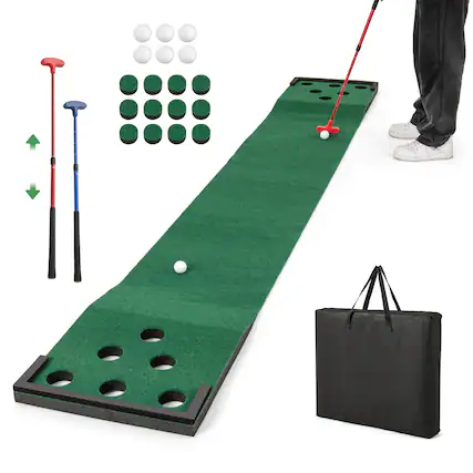 Front. Gymax - Gymax Golf Putting Game Set 11 FT Indoor Outdoor Puttin0g Green Mat for Backyard - Green.