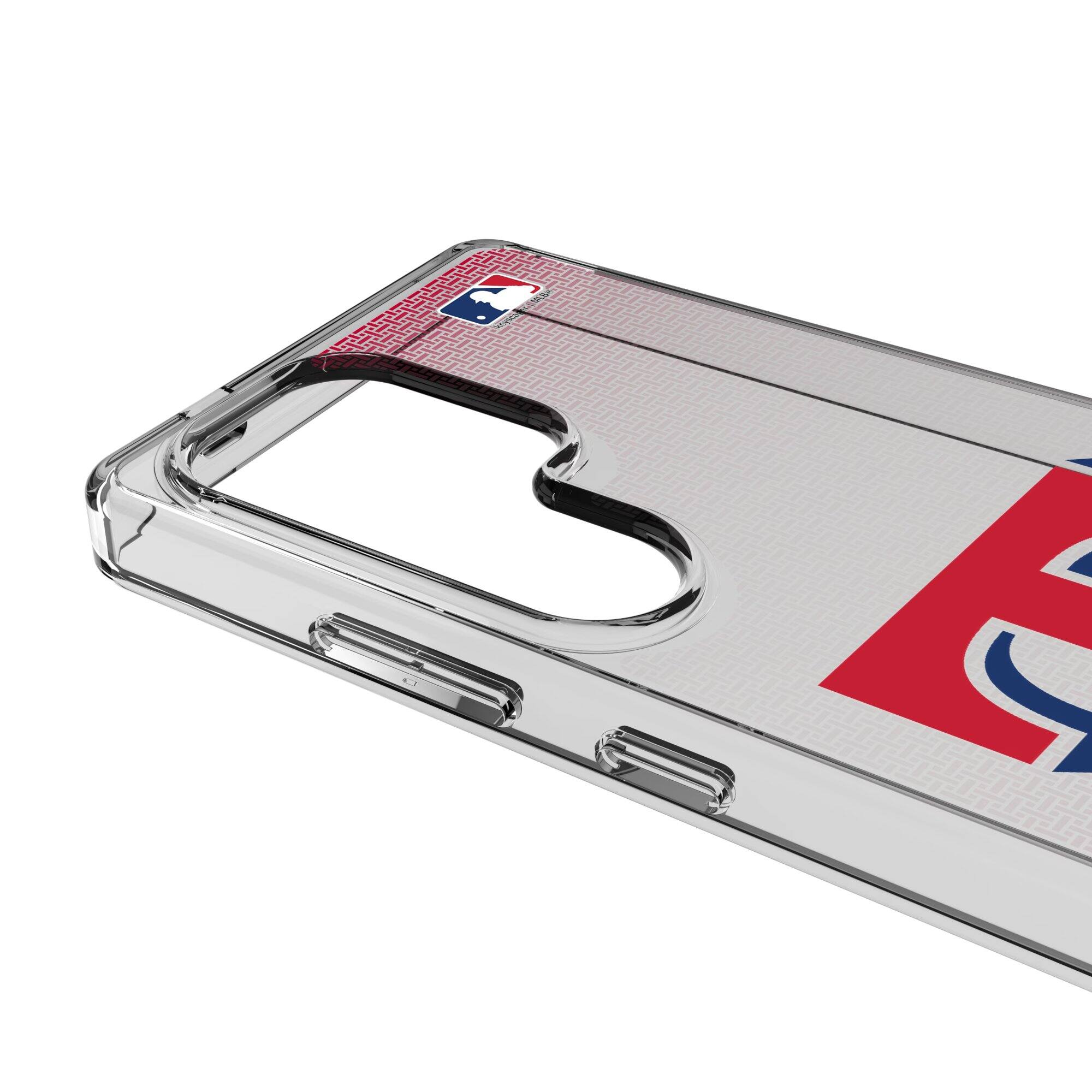Alt View 2. Keyscaper - Texas Rangers Linen Logo Galaxy Clear Case - S21 Plus - Multicolor.