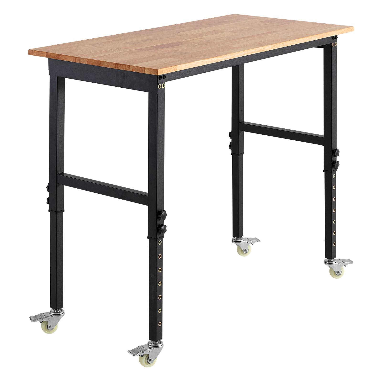 Alt View 5. VEVOR - Adjustable Workbench on Wheels, 1500 lbs Capacity, 48 x 24 Inch Oak Wood Top Workbench with 28.5-42.3 Inch Height - Wood + Black.