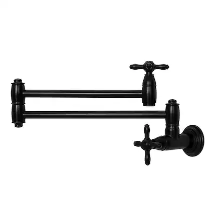 Front. Akicon - Akicon Solid Brass Wall Mount Pot Filler Kitchen Faucet with Double Joint Swing Arms for Stovetop in Matte Black - Matte Black.