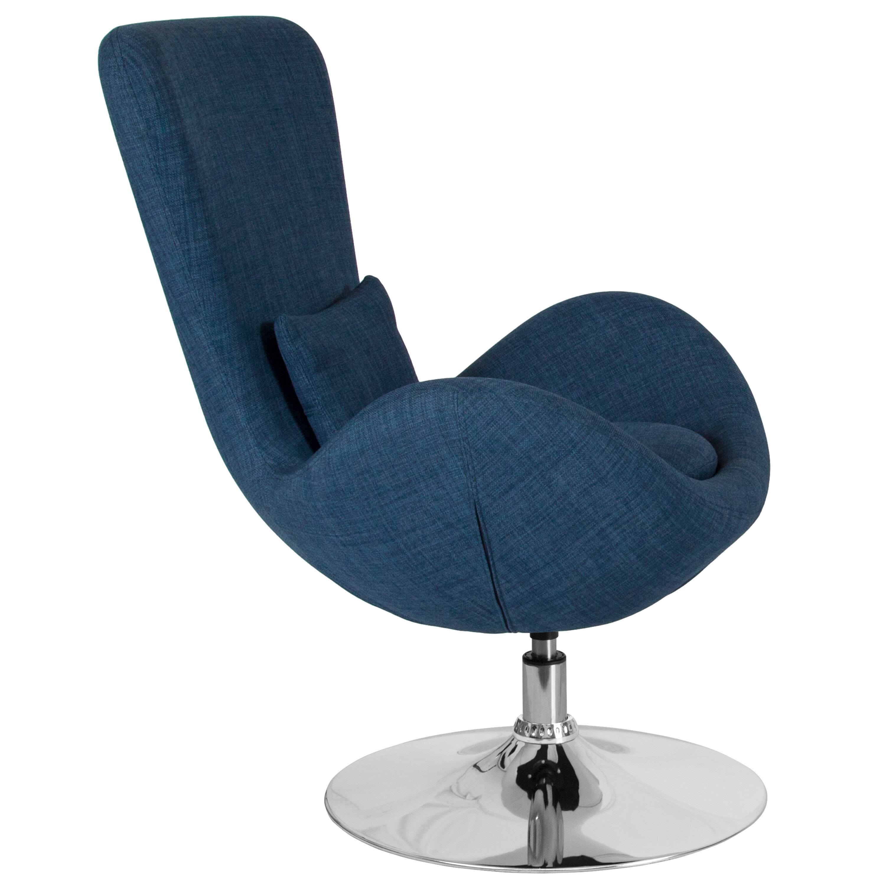 Alt View 6. Emma + Oliver - Swiveling Side Reception Chair with Back Pillow - Blue Fabric.