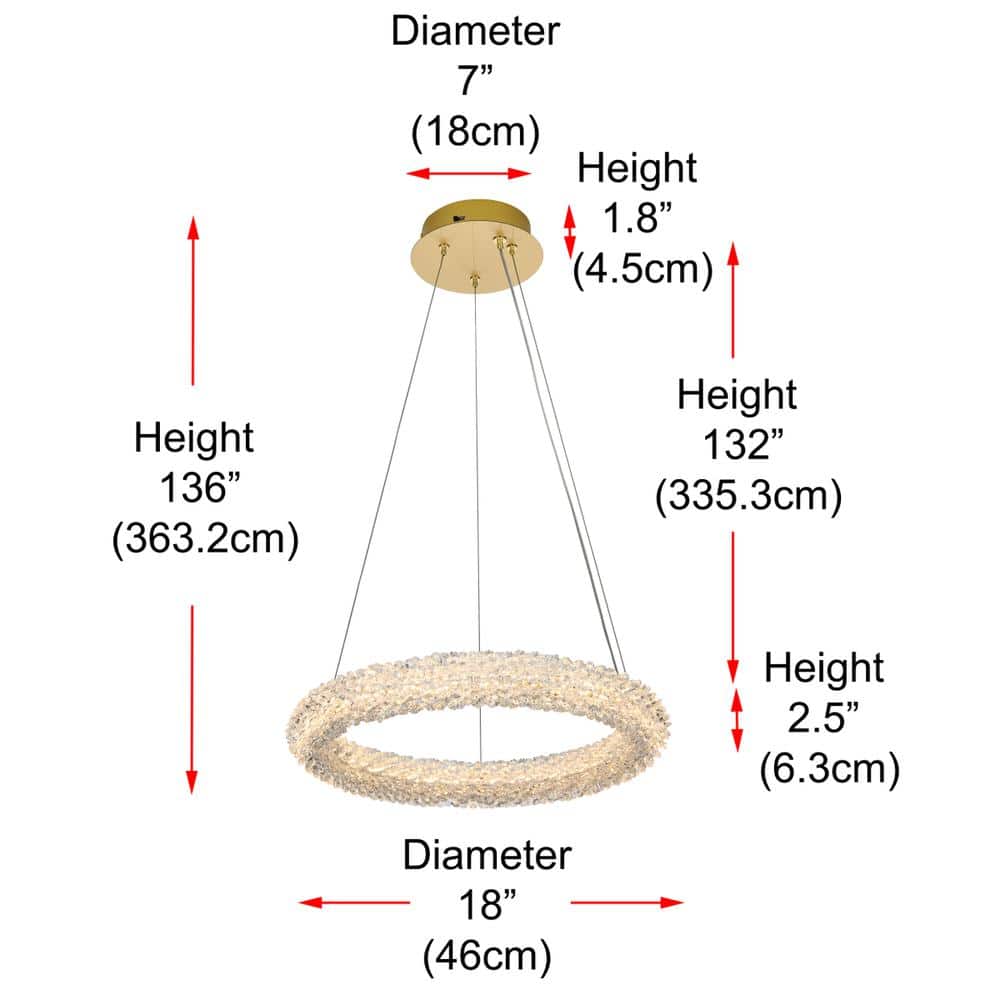 Elegant Lighting - Bowen 18 inch Adjustable LED Chandelier - Satin Gold
