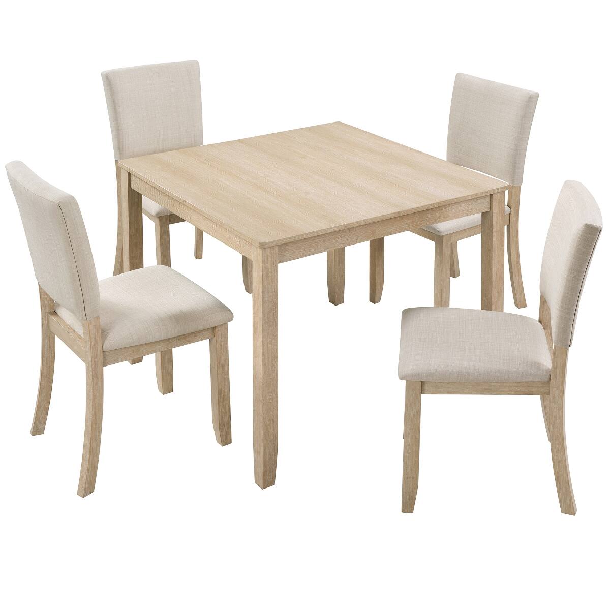 Alt View 7. Loheer - Loheer 5 Piece Dining Table Set for 4, Square Wood Table with Beige Upholstered Chairs, Light Oak - Light Oak and Beige.