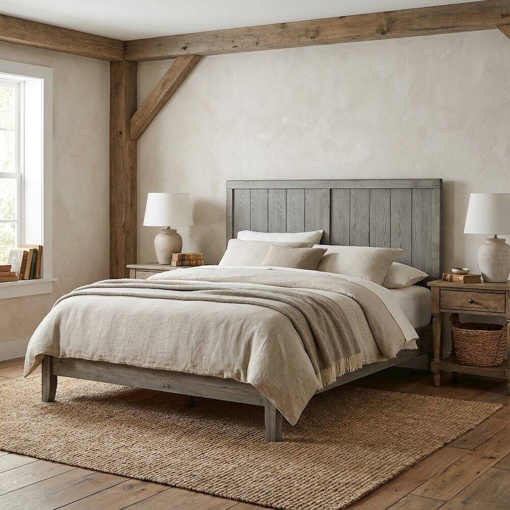 Angle. FurniFact - Wood King Headboard with Sturdy Construction and Classic Design for Bedroom - Gray.