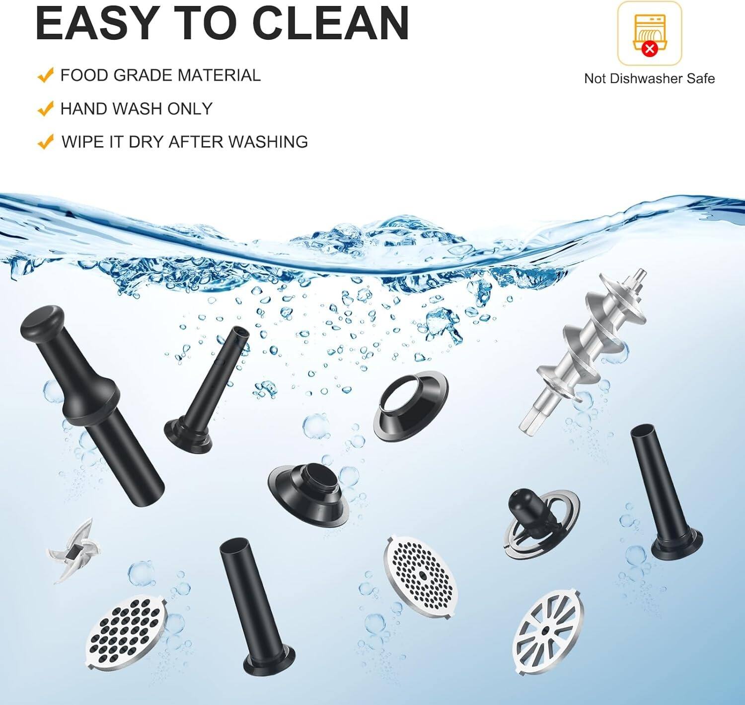 EASY TO CLEAN

- FOOD GRADE MATERIAL
- HAND WASH ONLY
- WIPE IT DRY AFTER WASHING

Not Dishwasher Safe