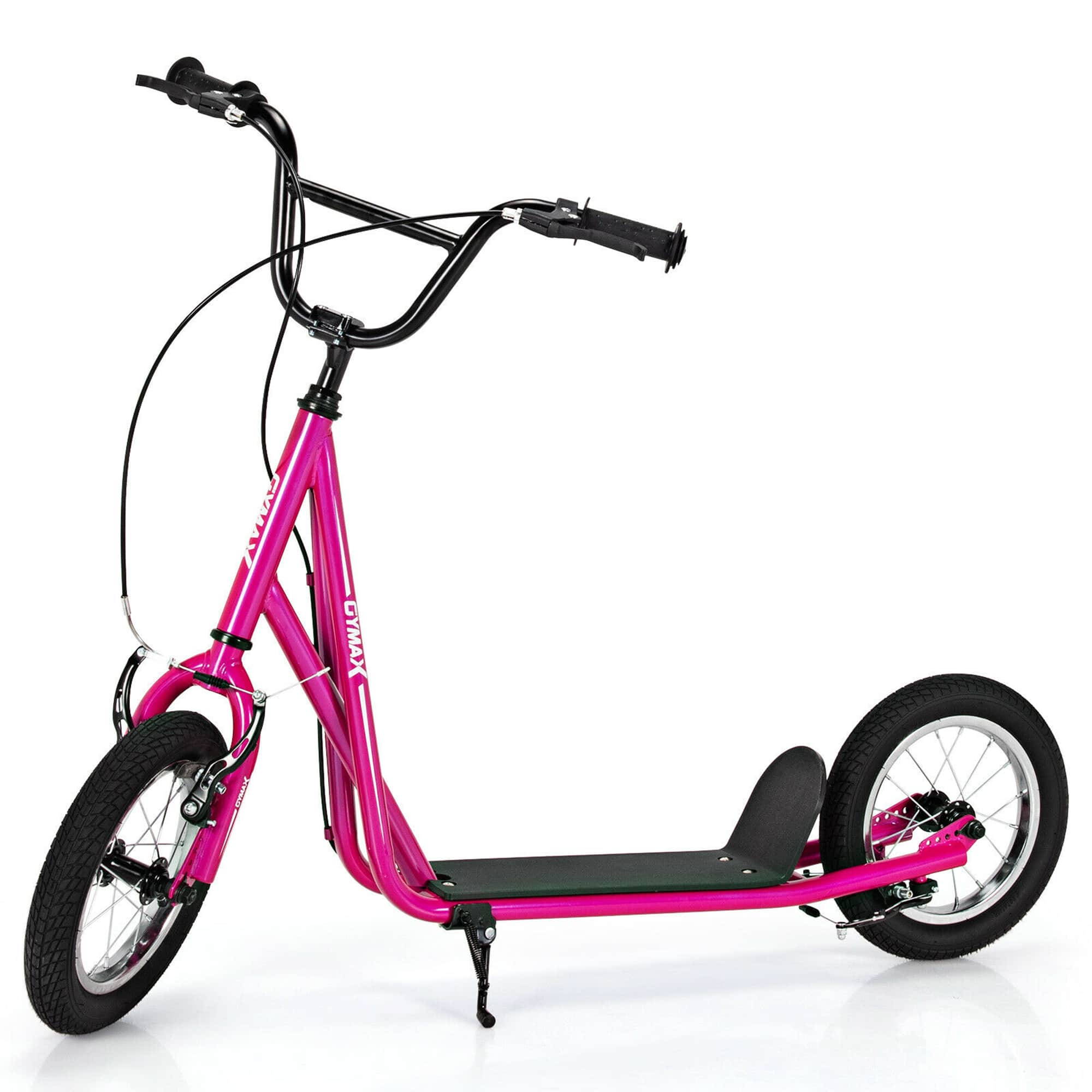 Costway - Kick Scooter Carbon Steel Frame W/12" Air Filled Wheel Youth Kids - Pink