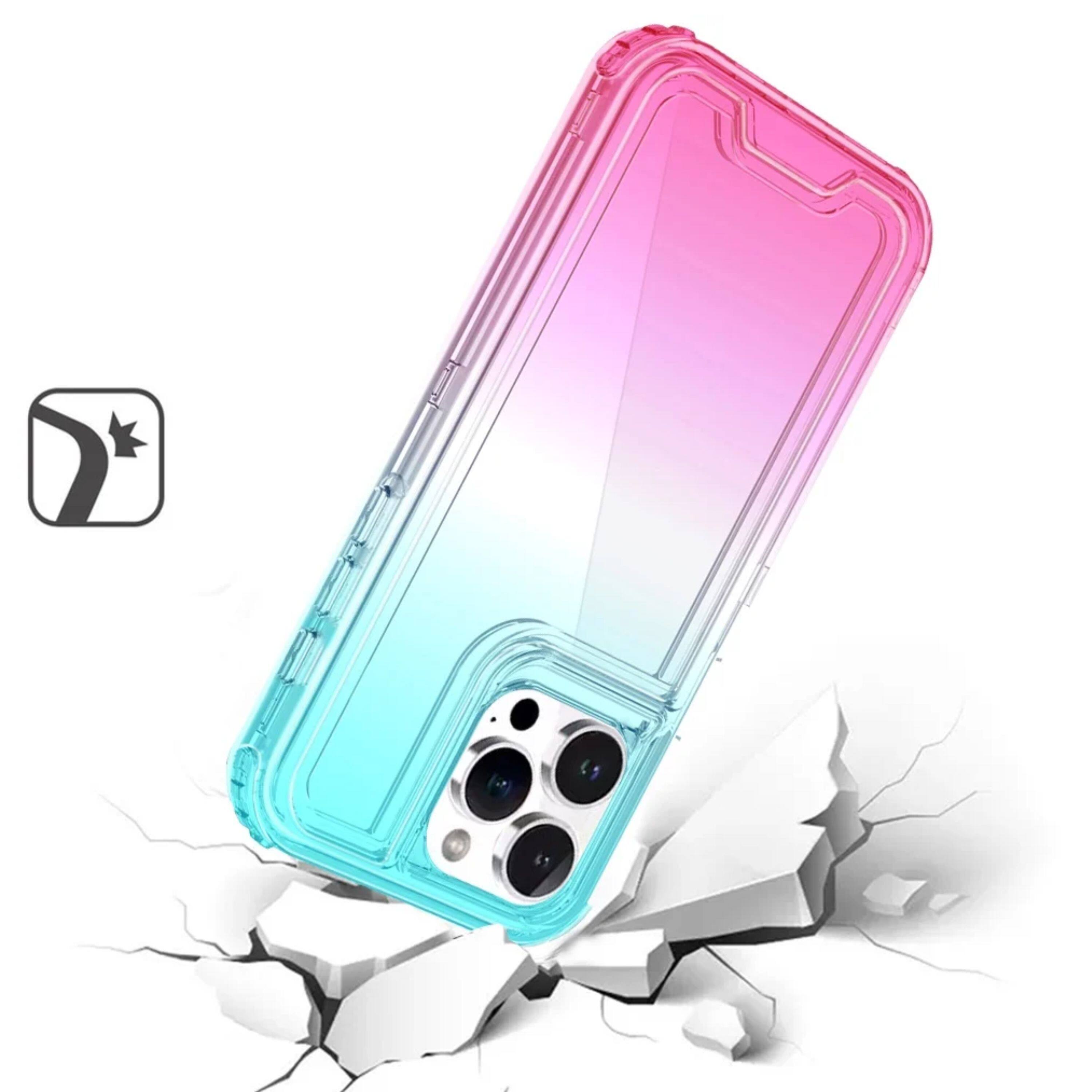 Left. Kitcheniva - Shockproof Hybrid Two Tone Phone Case With Tempered Glass For iPhone 16 Pro Light Blue/Pink - Light Blue Pink.