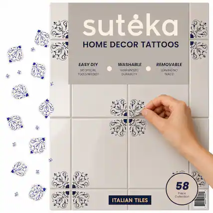 suteka HOME DECOR TATTOOS EASY DIY NO SPECIAL TOOLS NEEDED! WASHABLE REMOVABLE GUARANTEED LEAVING NO DURABILITY TRACE! ITALIAN TILES 58 Piece Collection