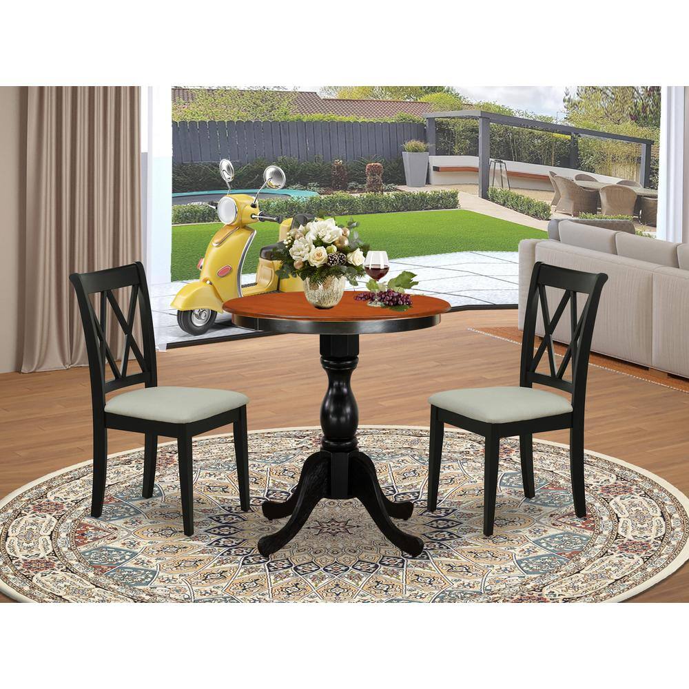 Angle. East West Furniture - East West Furniture 3-Piece Dining Table Set Include a Dining Table and 2 Linen Fabric Dining Room Chairs with Double X - Multi-Color.