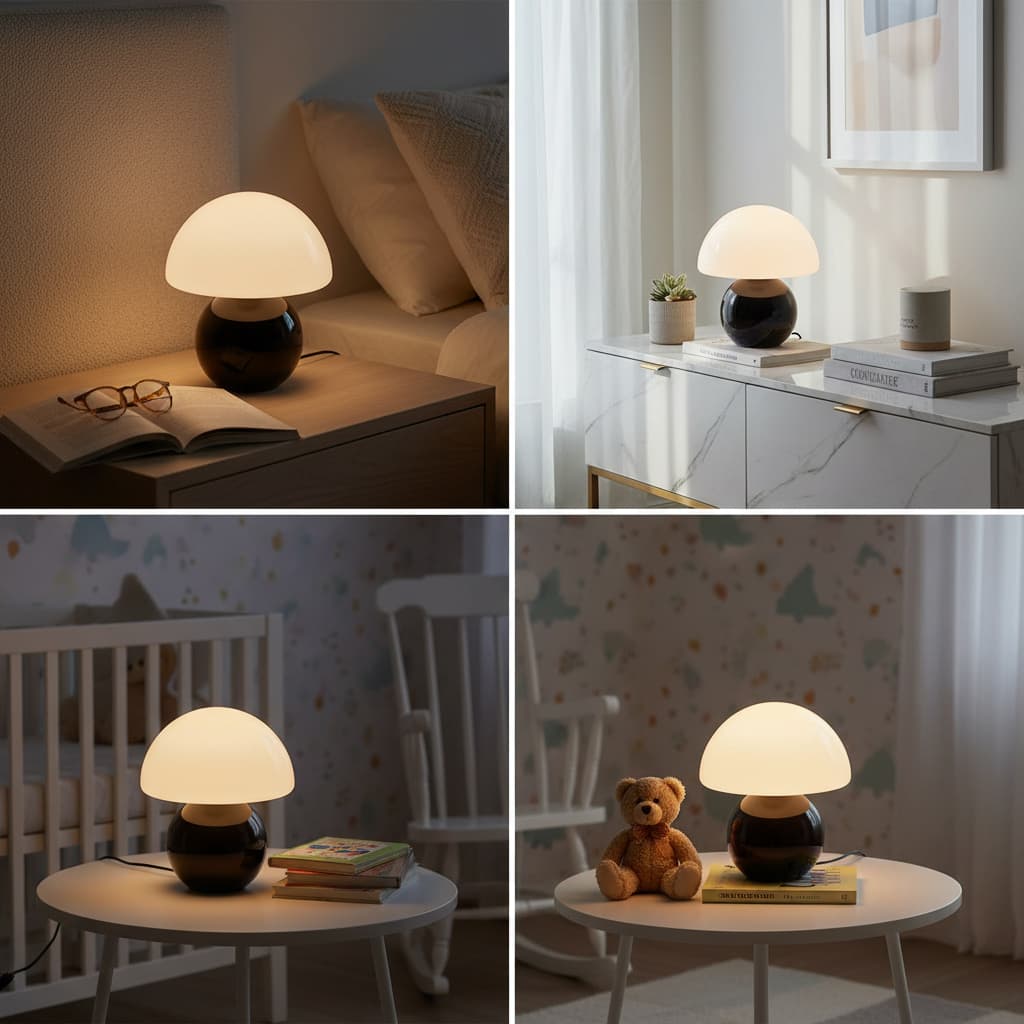 Alt View 2. FINEAK - Mushroom Table Lamp - Cute Mini Modern Bedside/Desk Lamp(Black) - Black.