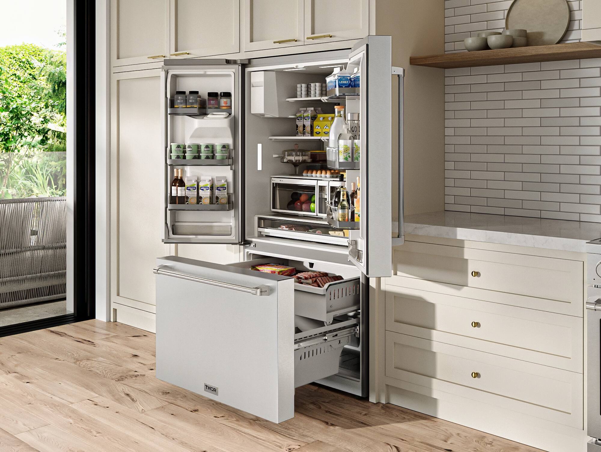 Left. Thor Kitchen - 28.9 Cu. Ft. Full Depth French Door Refrigerator With Water Dispenser and Dual Ice Maker - Stainless Steel.