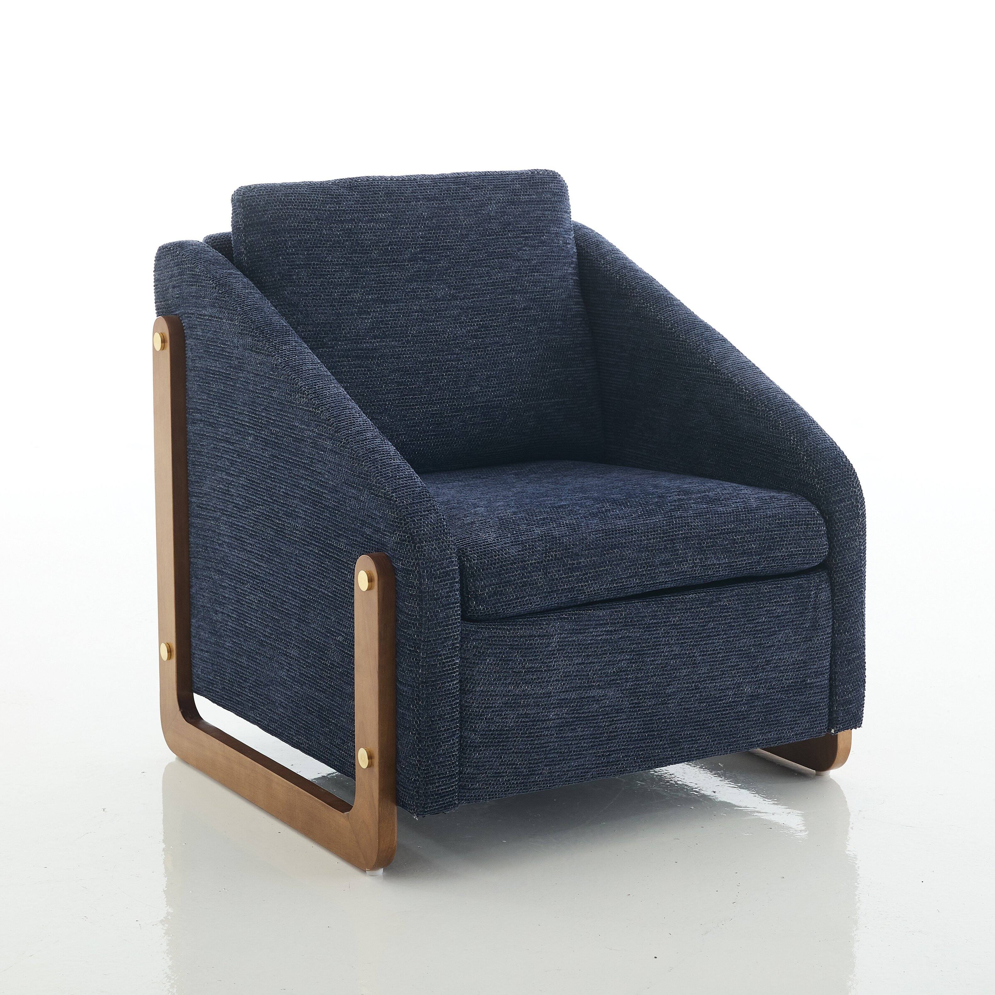 Angle. Whisen - Upholstered Armchair with Wooden Frame,Chenille Accent Leisure Chair for Living Room - Blue.