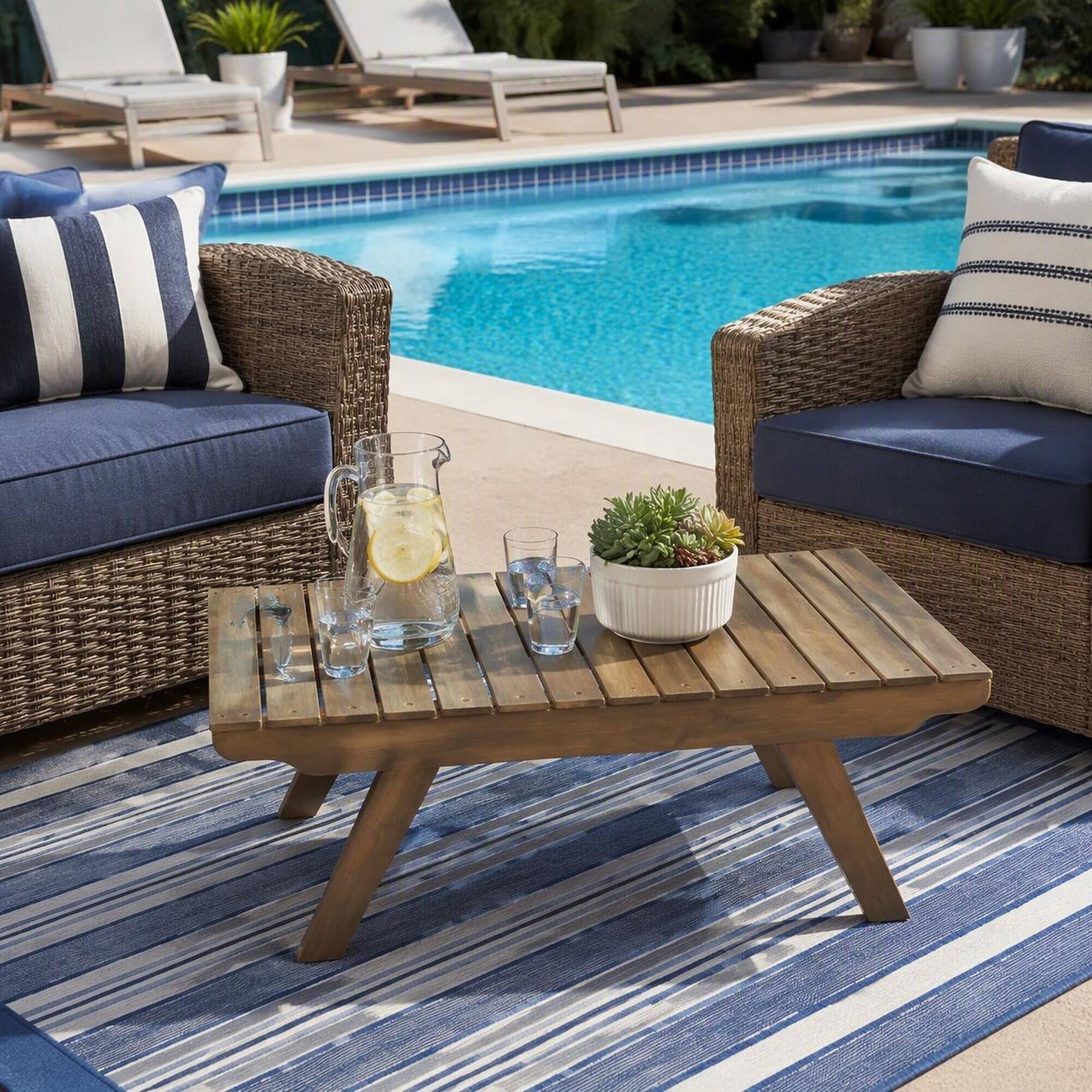 Alt View 1. RYHNUYNE - Natural Brown Solid Wood Outdoor Coffee Table, Slatted Tabletop Patio Low Table for Garden Backyard Deck Porch - Grey.