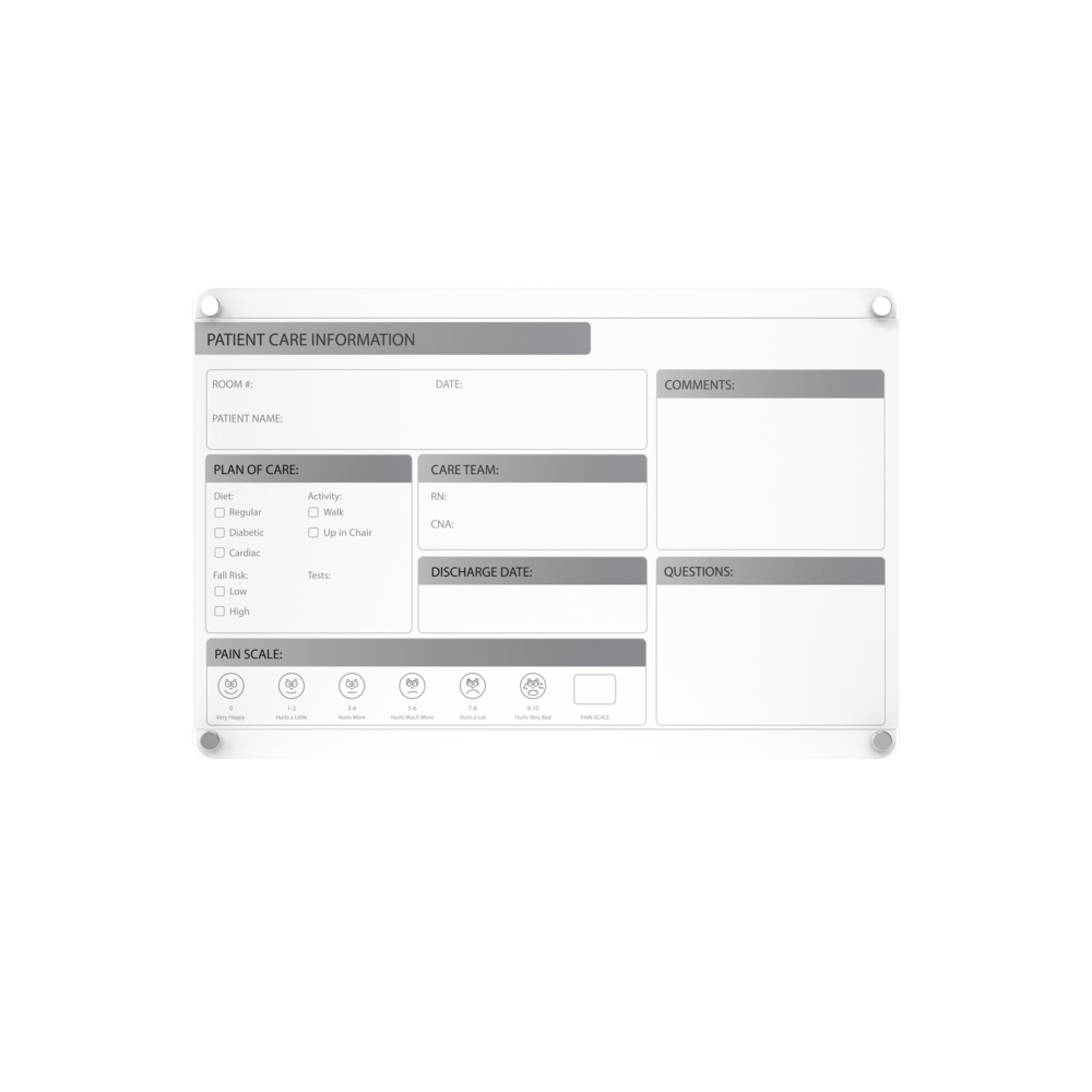 "Ghent - Graphics Slide Changeable Glassboard with Standoffs, Non-Magnetic, Patient Room Graphic, Horizontal, 18""H x 24""W - Clear" price history on PriceWatchPro