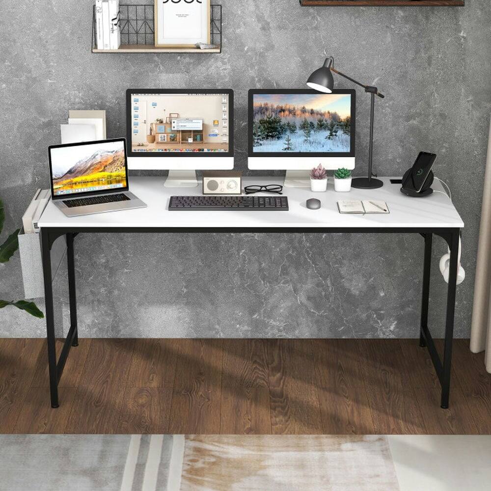 Alt View 7. Pefilos - 60 Inch Computer Desk with Charging Station Storage Bag-White, Office Desk, Gaming Computer Desks for Study, Working - White.