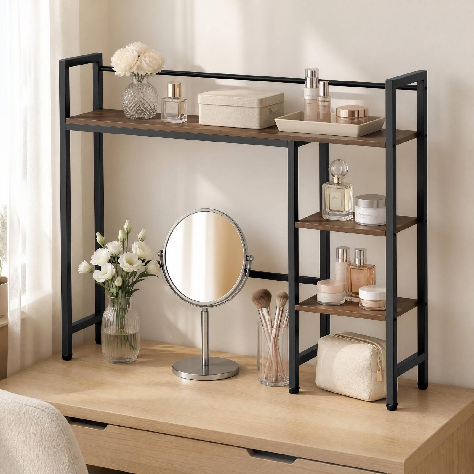 Alt View 6. Costway - Costway Desktop Bookshelf, 4-Tier Desk Display Rack, Countertop Storage Organizer - Rustic Brown.