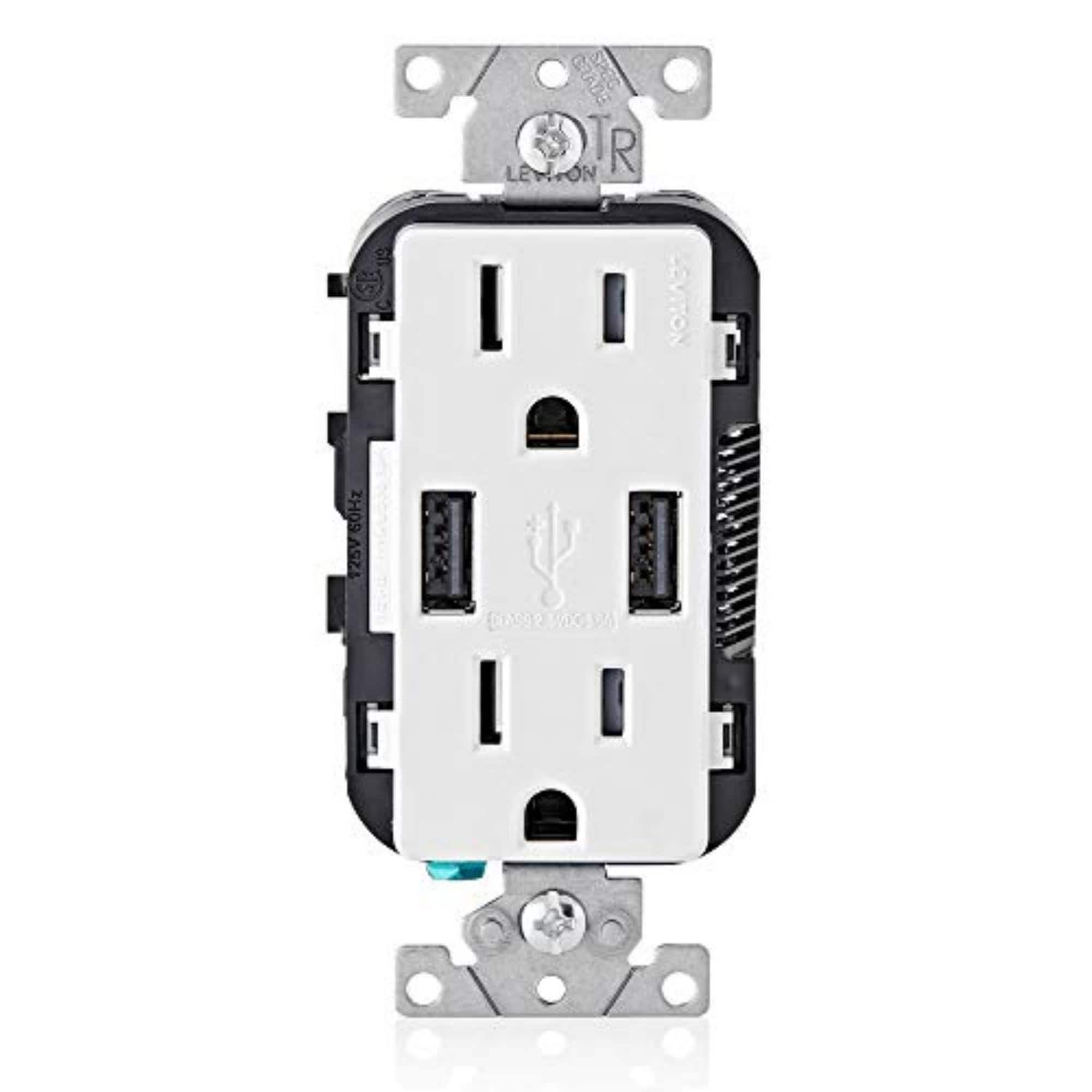 Leviton - Type-A USB In-Wall Charger with 15A Tamper-Resistant Outlet, T5632-W - White