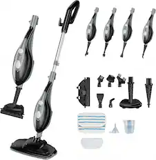Front. Sweet - 10-in-1 Steam Mop, 1550W Detachable Handheld Steam Cleaner for Floor Cleaning, 16FT Cord, 2 Washable Pads - Black Grey.