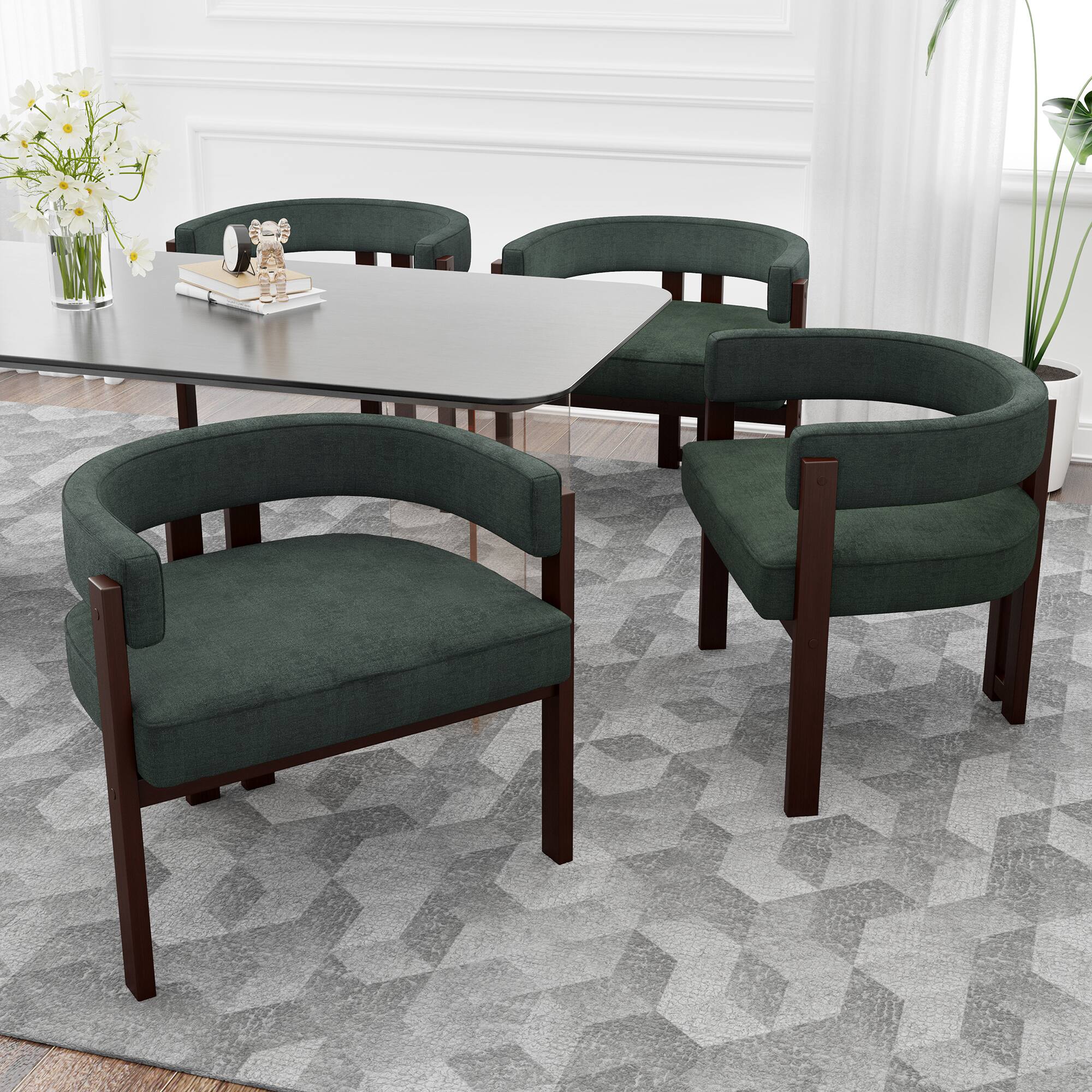 Alt View 7. Ecooso - Set of 2 Modern Accent Chairs, Chenille Upholstered Armchairs with Open Back and 3-Leg Barrel Design - Emerald.