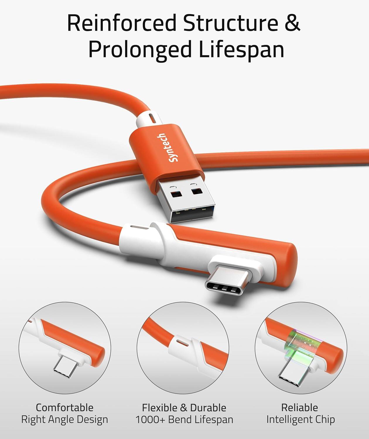 Reinforced Structure & Prolonged Lifespan

- Comfortable Right Angle Design
- Flexible & Durable 1000+ Bend Lifespan
- Reliable Intelligent Chip