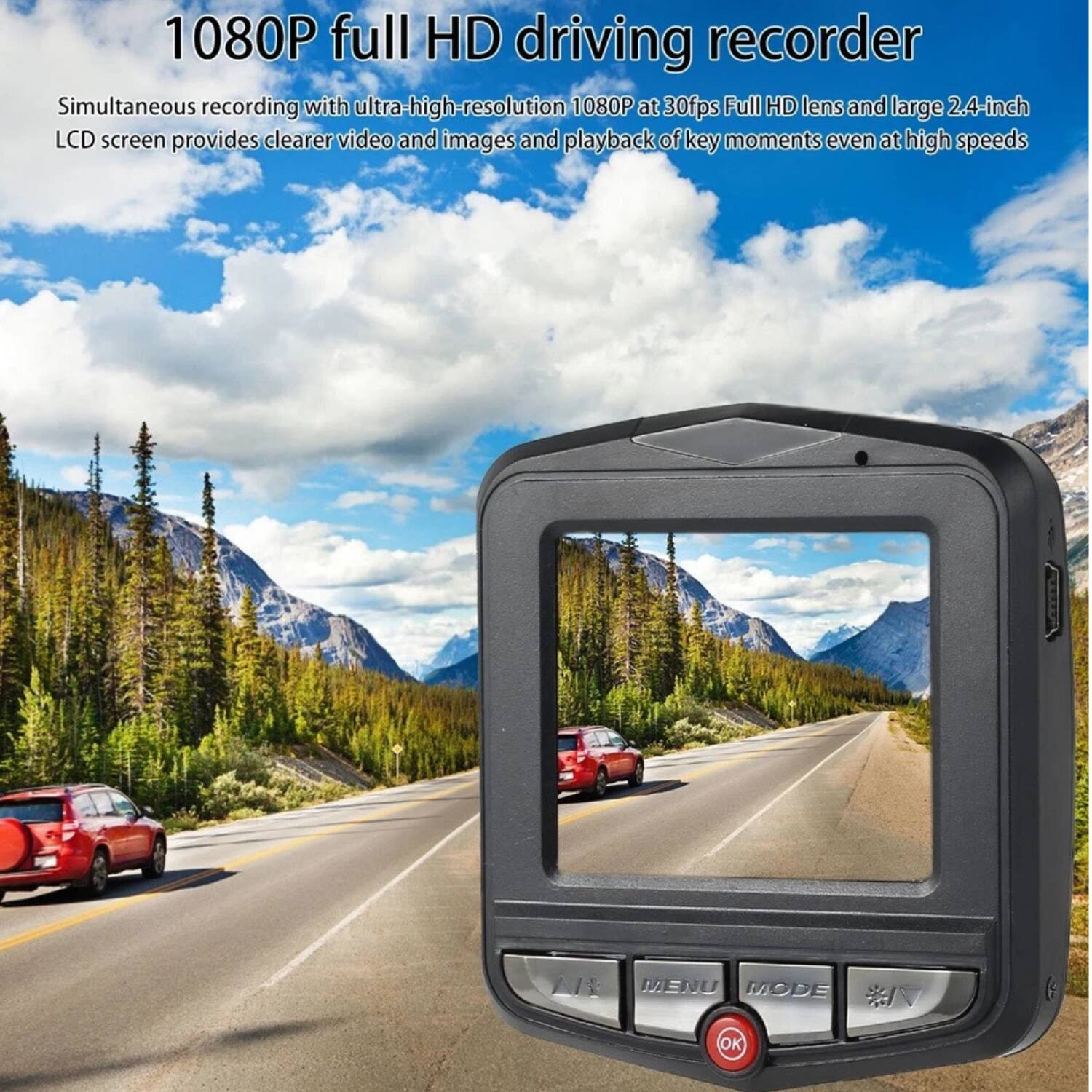 1080P full HD driving recorder

Simultaneous recording with ultra-high-resolution 1080P at 30fps Full HD lens and large 2.4-inch LCD screen provides clearer video and images and playback of key moments even at high speeds