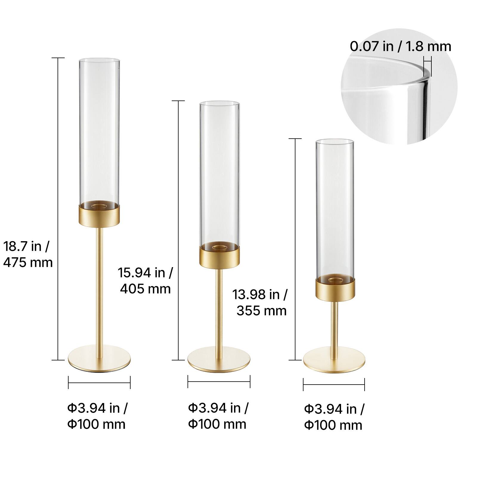 0.07 in / 1.8 mm  
18.7 in / 475 mm  
15.94 in / 405 mm  
13.98 in / 355 mm  
3.94 in / 100 mm