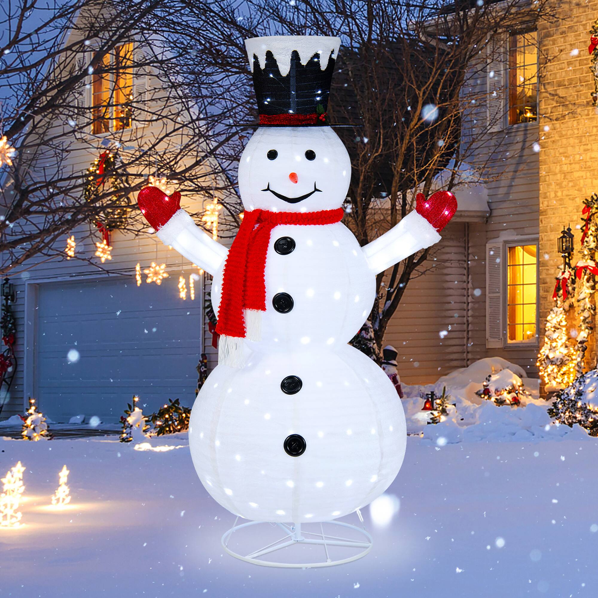 Costway - 6 FT Lighted Artificial Christmas Snowman Pre-Lit Pop-up Christmas Snowman - White