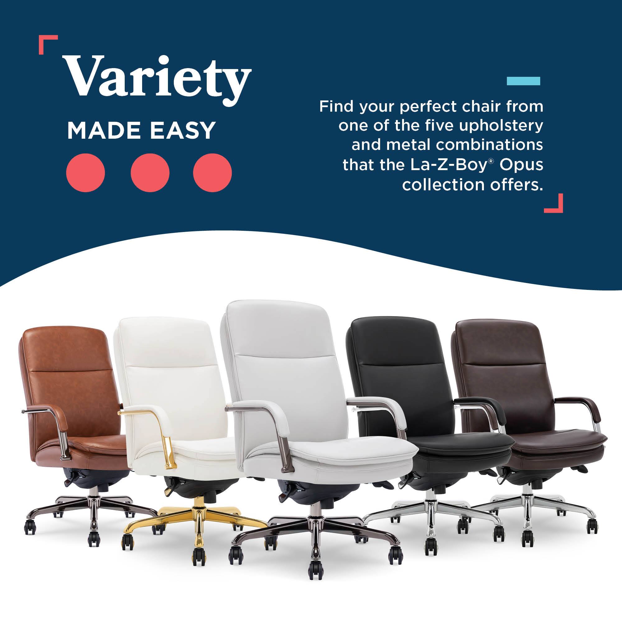 Variety Made Easy: Find your perfect chair from one of the five upholstery and metal combinations that the La-Z-Boy Opus collection offers.